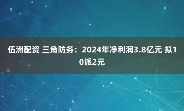 伍洲配资 三角防务：2024年净利润3.8亿元 拟10派2元