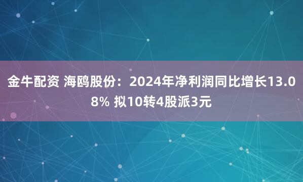 金牛配资 海鸥股份：2024年净利润同比增长13.08% 拟10转4股派3元